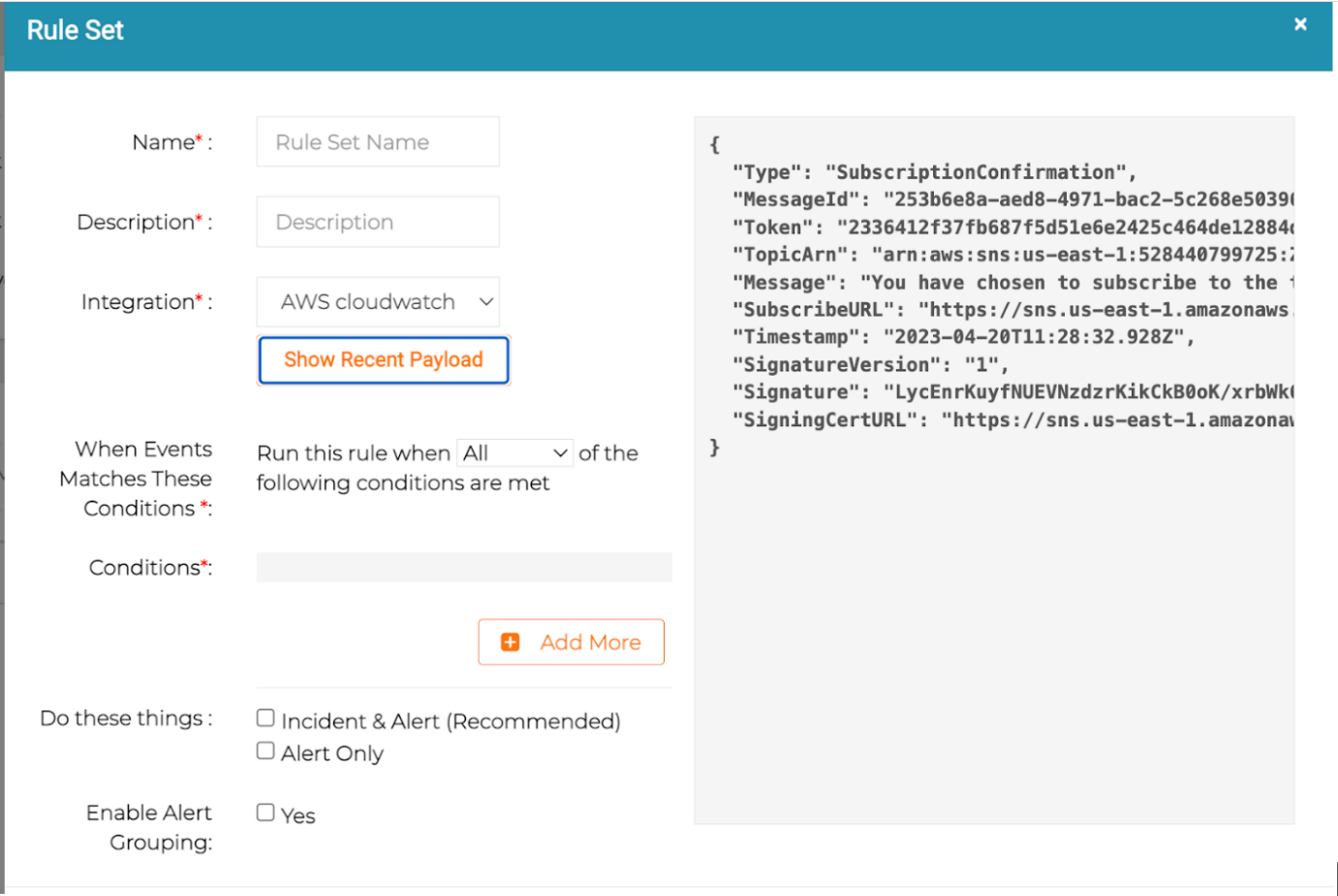 show recent payload - AWS CloudWatch