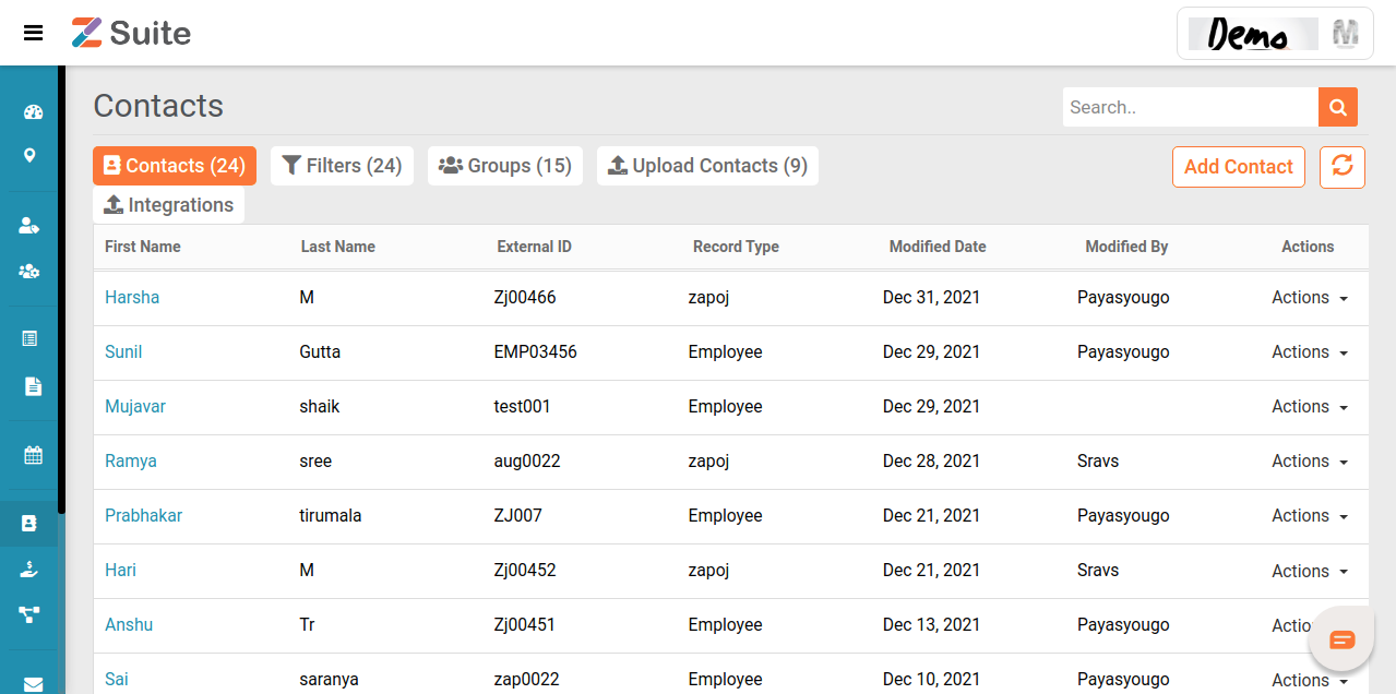 Critical Assets - list of Contacts 