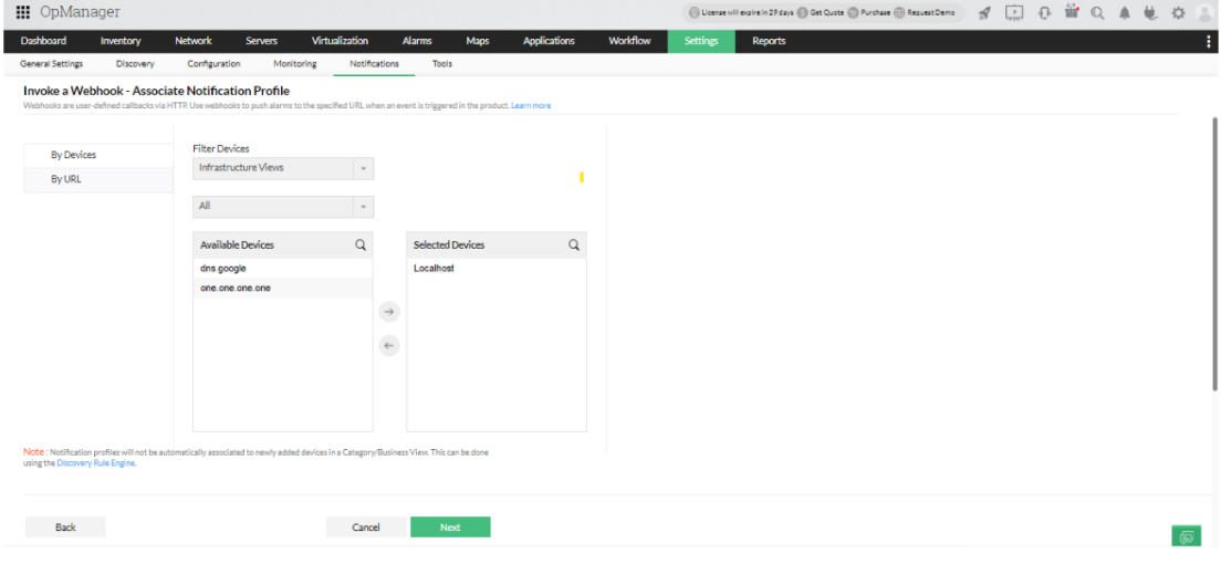 select filter Device and available devices -> next