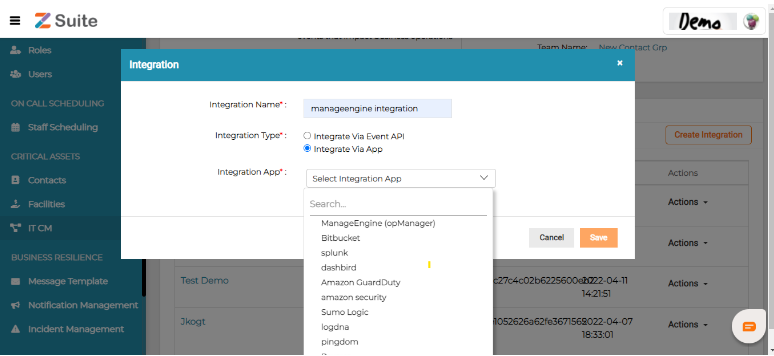 Webhook url  It CM-> Services->create integrations->fill the integration name and select integration via app or select the manageEngine( opmanager)