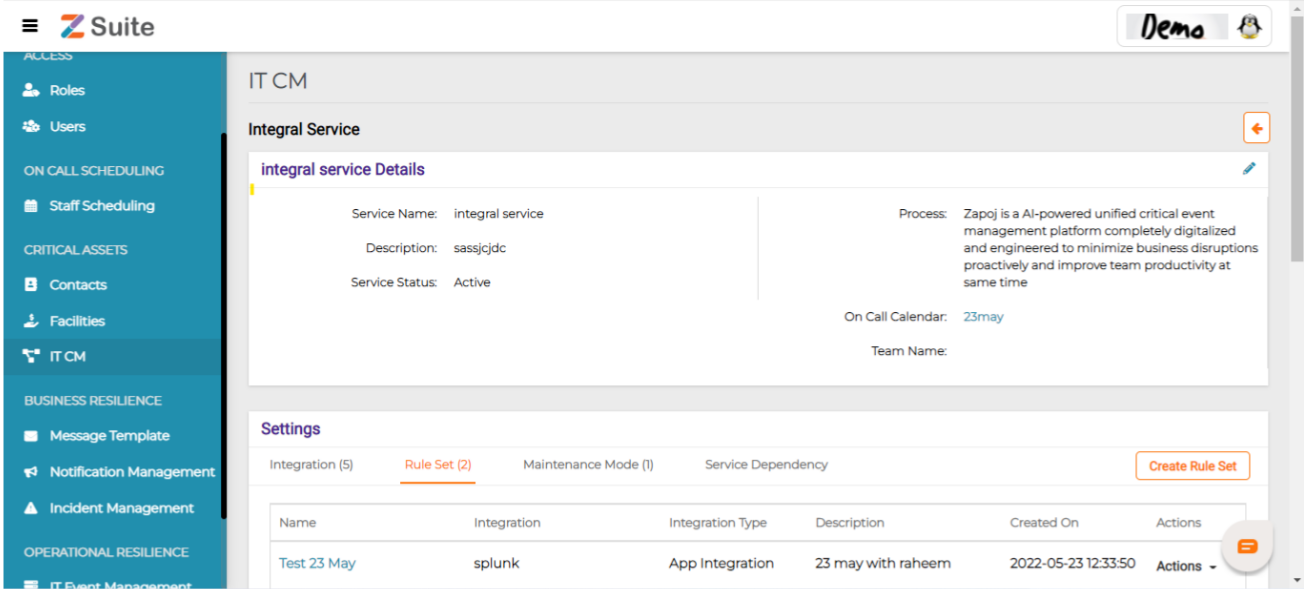 Step 1:-   It Cm-> IT Service-> click on any service-> Rule Set-> Create Rule 