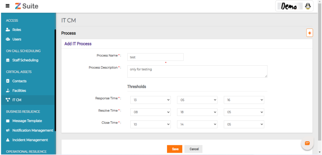 For Adding new process:- IT CM ->IT Process ->New Process